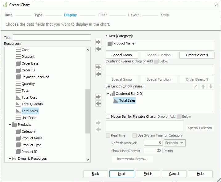 Add Chart Display Fields