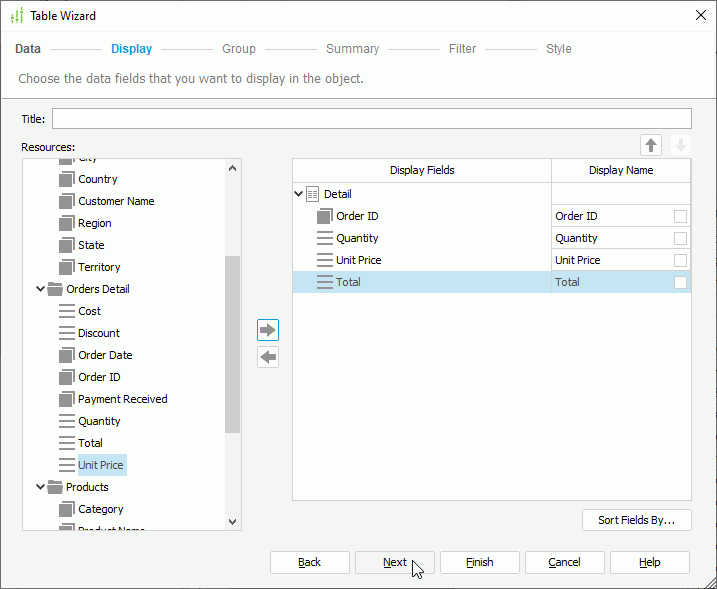 Add Table Display Fields
