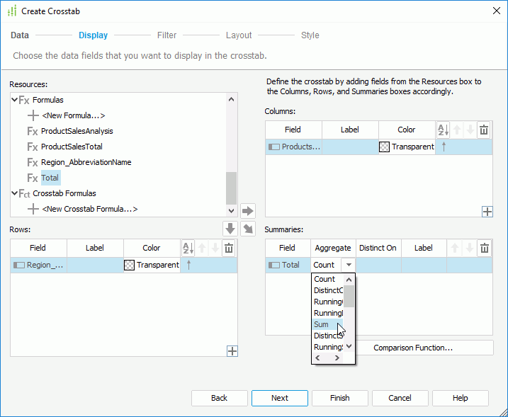 Add Fields to Crosstab