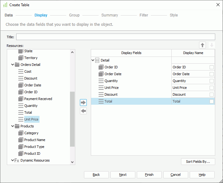 Table Display Fields